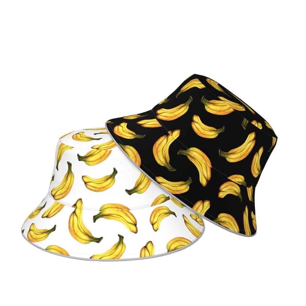 9018 Banana Black and White Bucket Hat Beach Summer Sun Hat Reversible